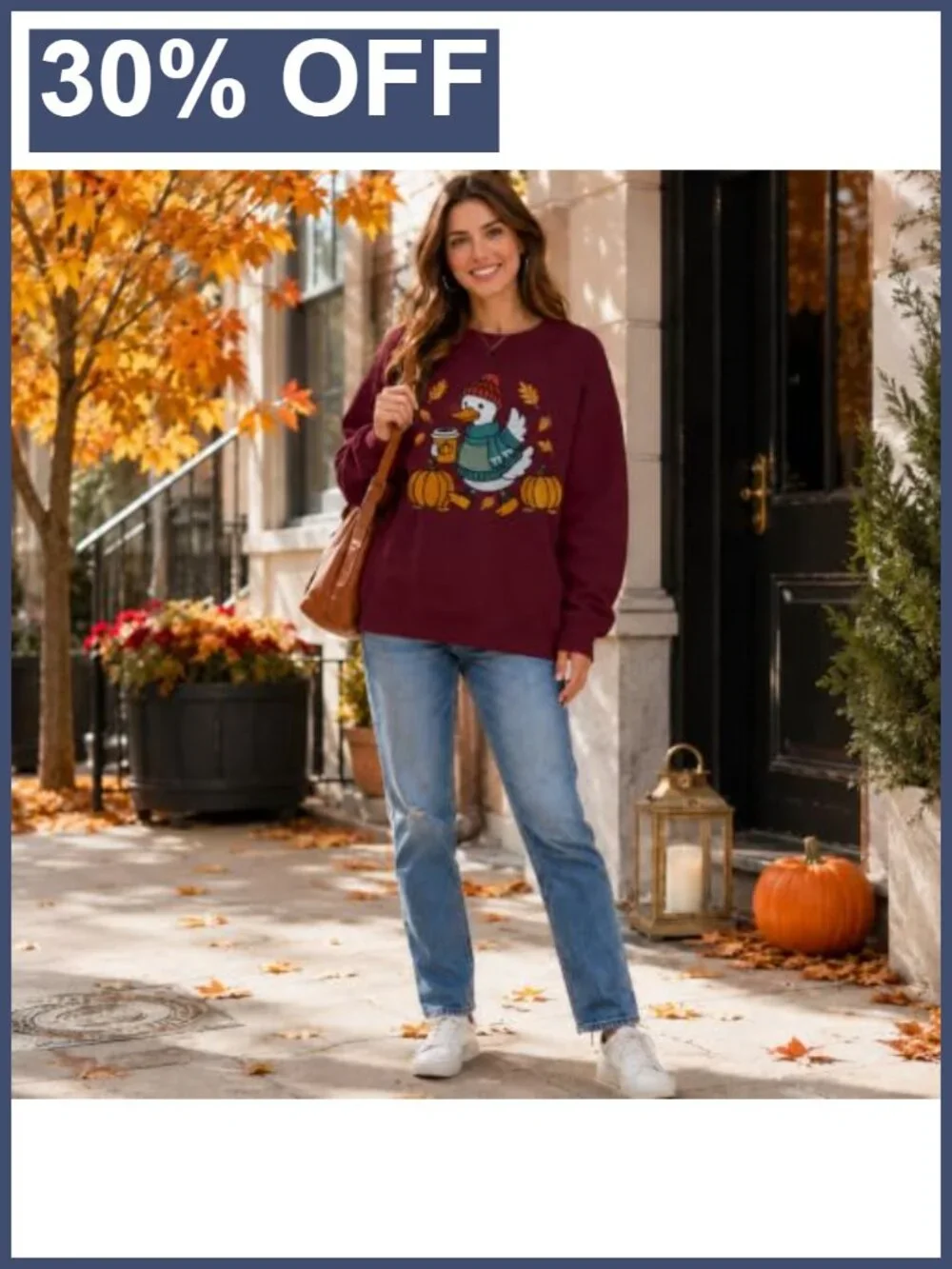 Embroidered Maple Leaf Crewneck Sweatshirt Women Long Sleeve Fall Pullover